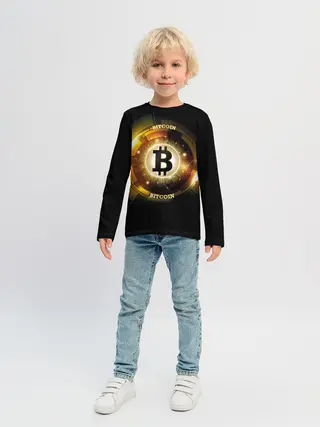 Детский лонгслив / Золотой биткоин