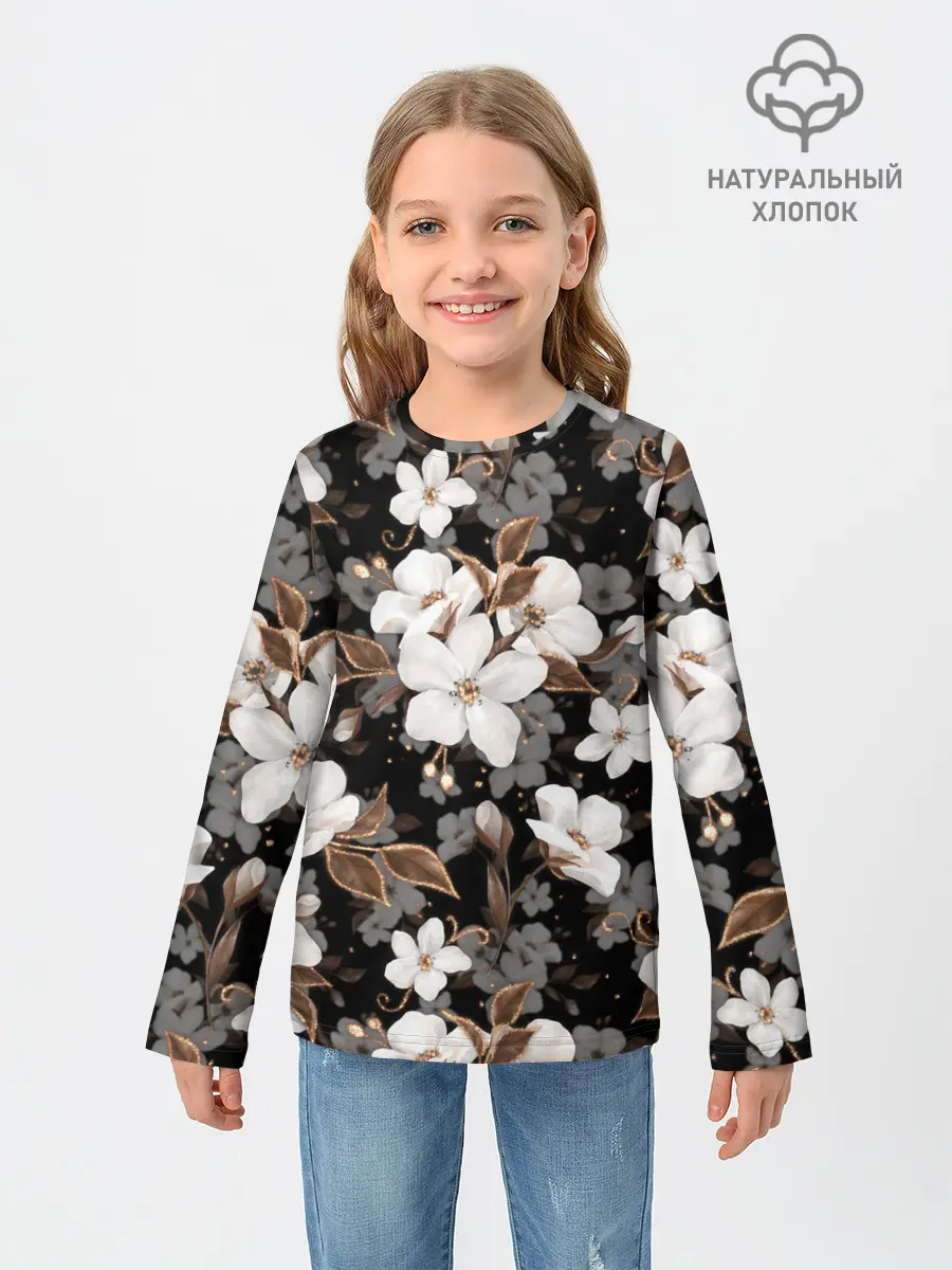 Детский лонгслив / Белые цветы