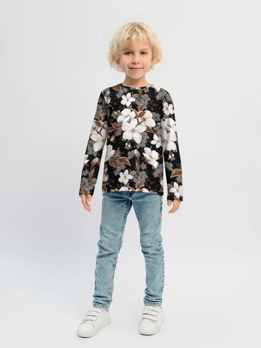 Детский лонгслив / Белые цветы