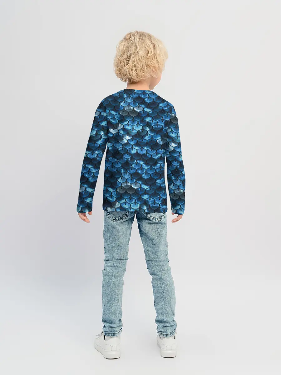 Детский лонгслив / Синяя чешуя