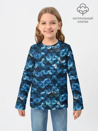 Детский лонгслив / Синяя чешуя