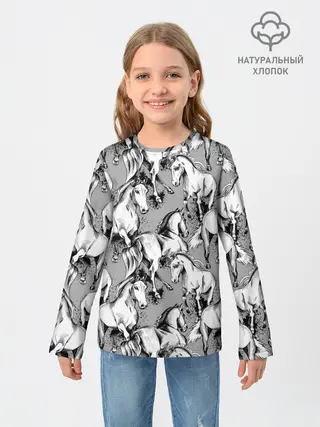 Детский лонгслив / Белые лошади