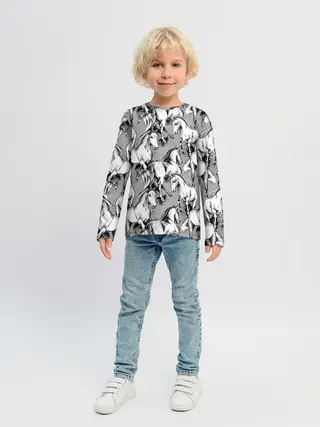 Детский лонгслив / Белые лошади
