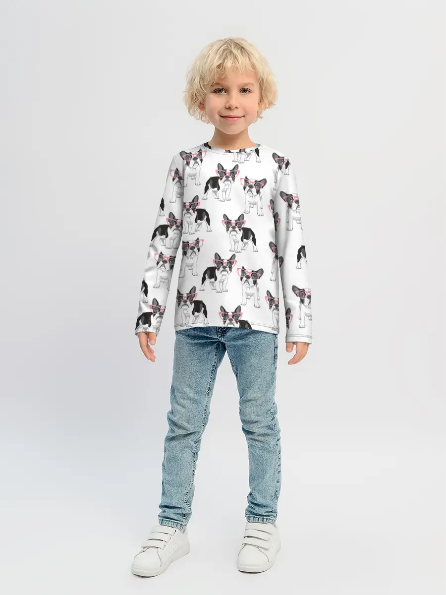 Детский лонгслив / Французские бульдоги в очках