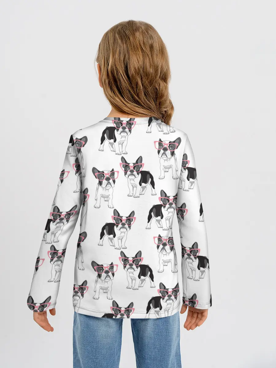 Детский лонгслив / Французские бульдоги в очках