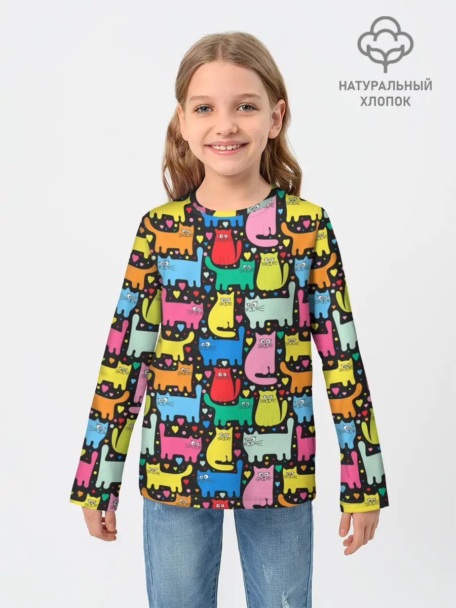 Детский лонгслив / Разноцветные котики