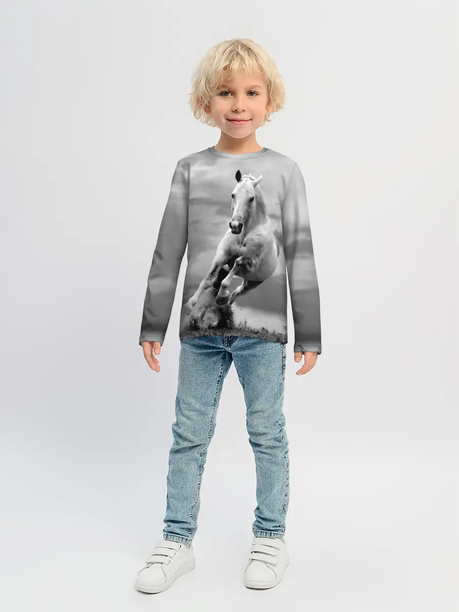 Детский лонгслив / Белая лошадь