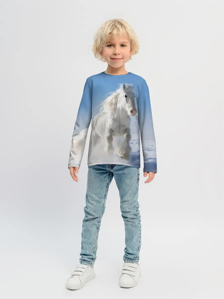 Детский лонгслив / Белый скакун