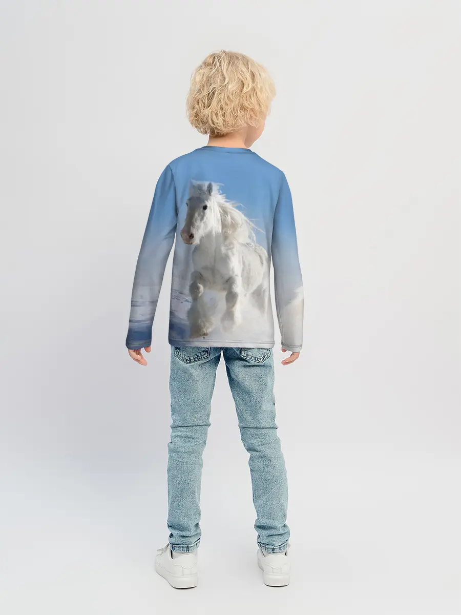 Детский лонгслив / Белый скакун