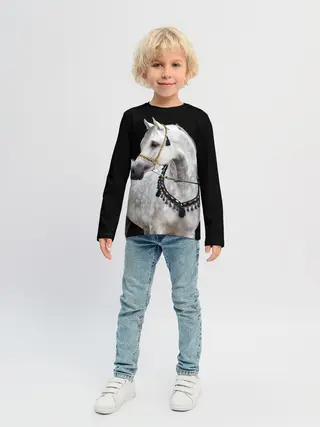 Детский лонгслив / Серый в яблоках конь