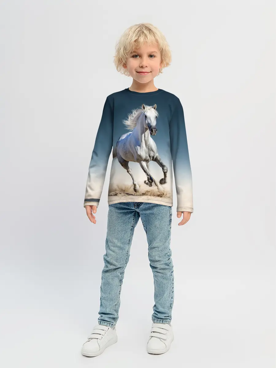 Детский лонгслив / Серый в яблоках конь