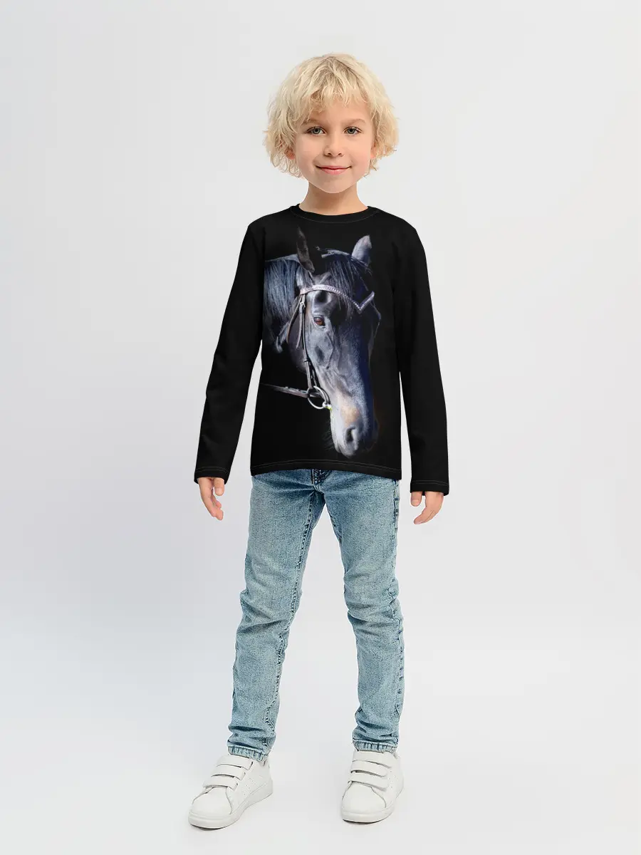 Детский лонгслив / Конь вороной