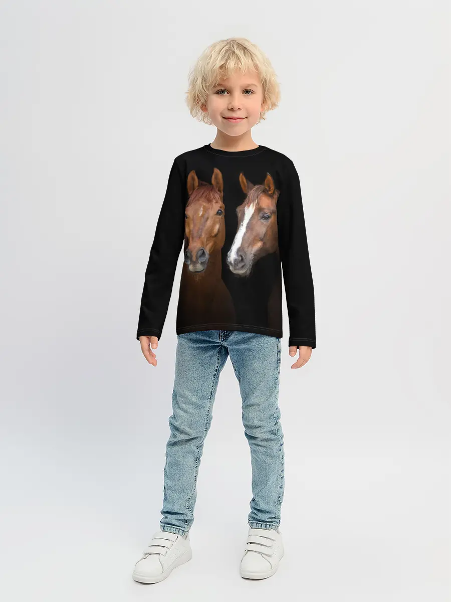 Детский лонгслив / Лошади гнедые