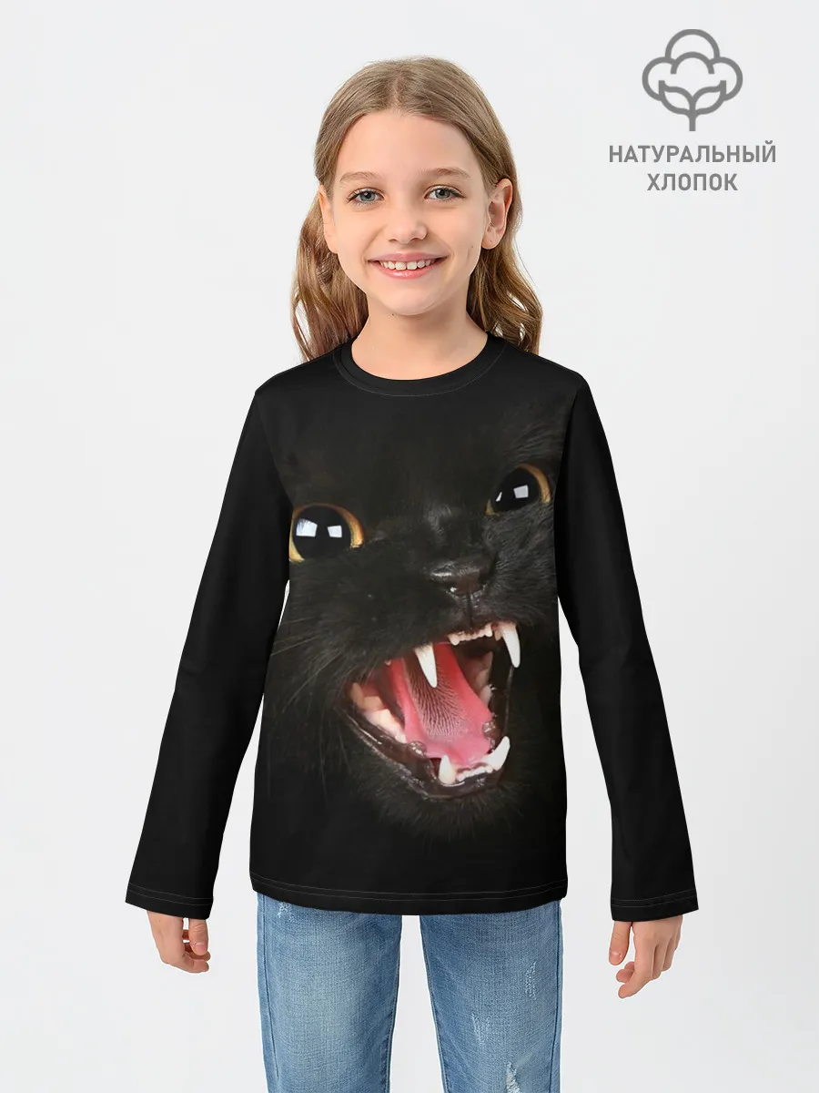 Детский лонгслив / Черный кот