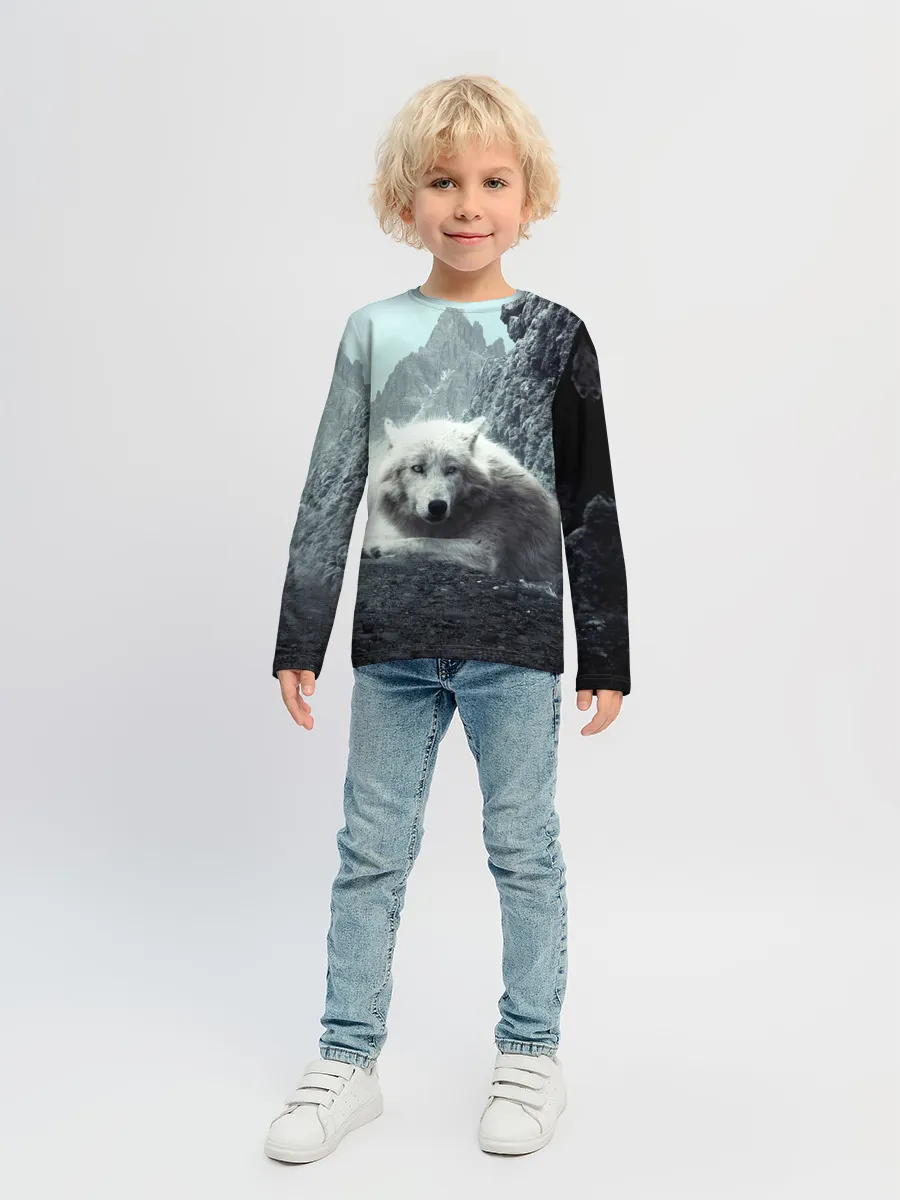 Детский лонгслив / Волк в горах