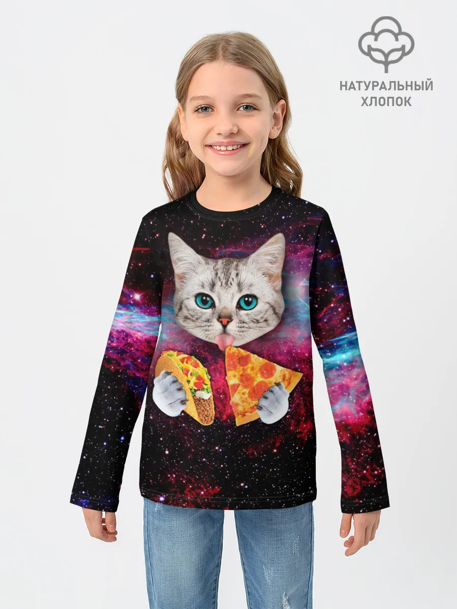 Детский лонгслив / Кот с едой