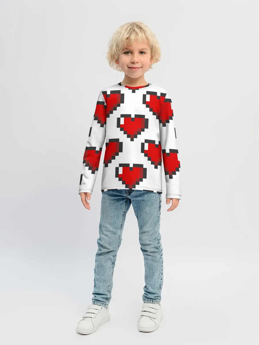 Детский лонгслив / Пиксельные сердечки