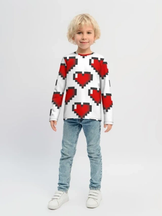 Детский лонгслив / Пиксельные сердечки