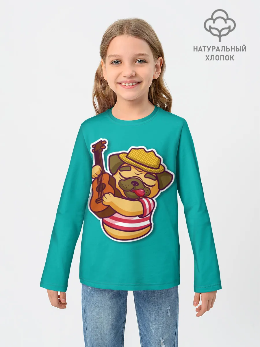 Детский лонгслив / Мопс музыкант