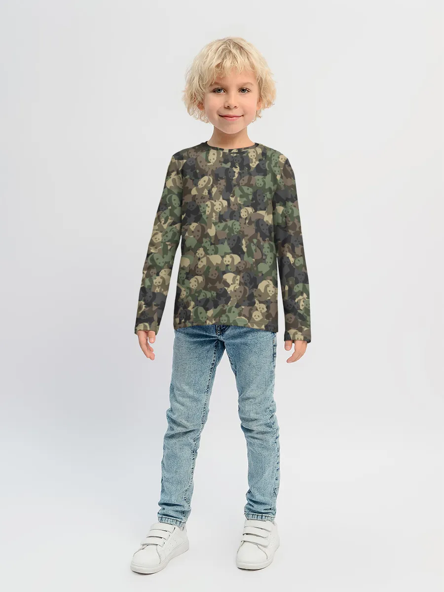 Детский лонгслив / Камуфляж с пандами