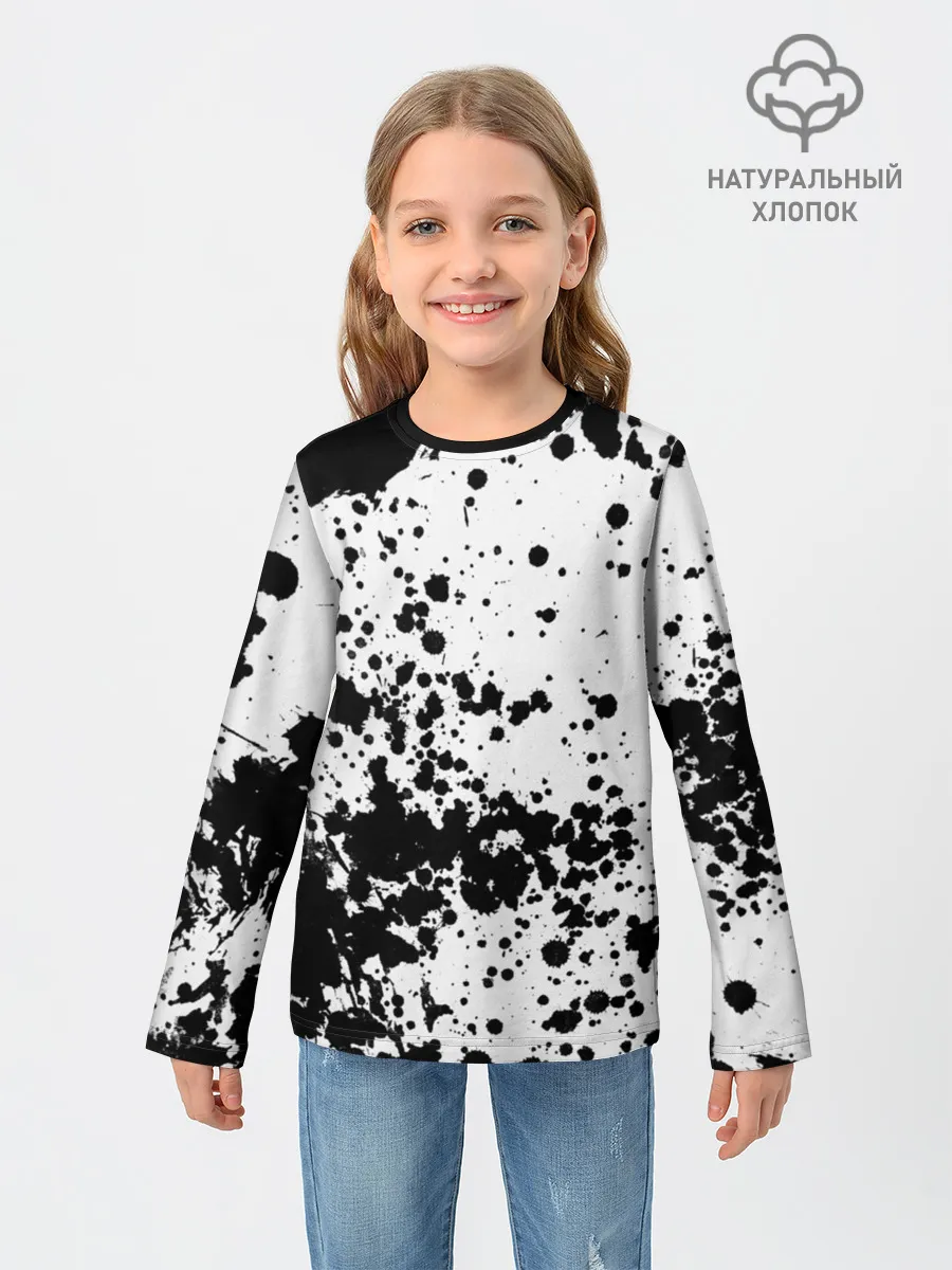 Детский лонгслив / Черно-белые капли