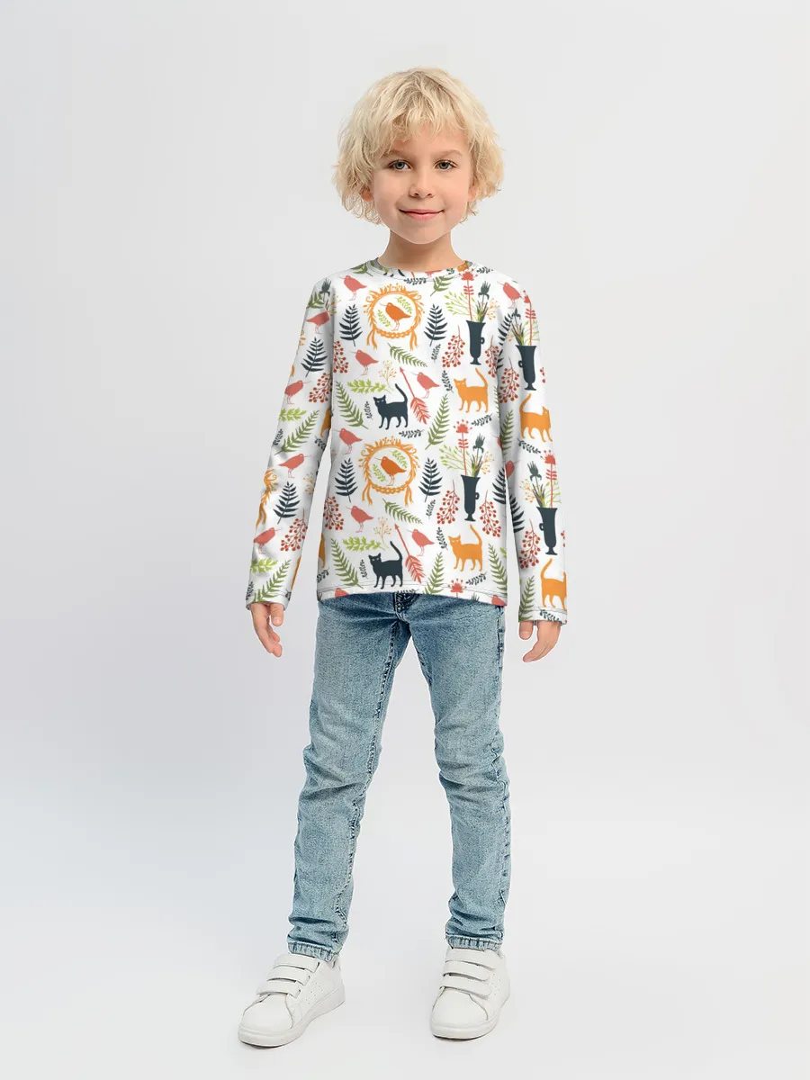 Детский лонгслив / О кошках и птичках