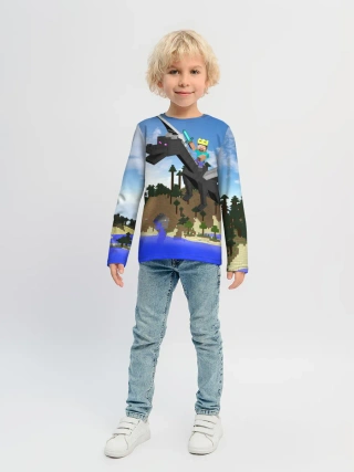 Детский лонгслив / Стив на Эндер Драконе