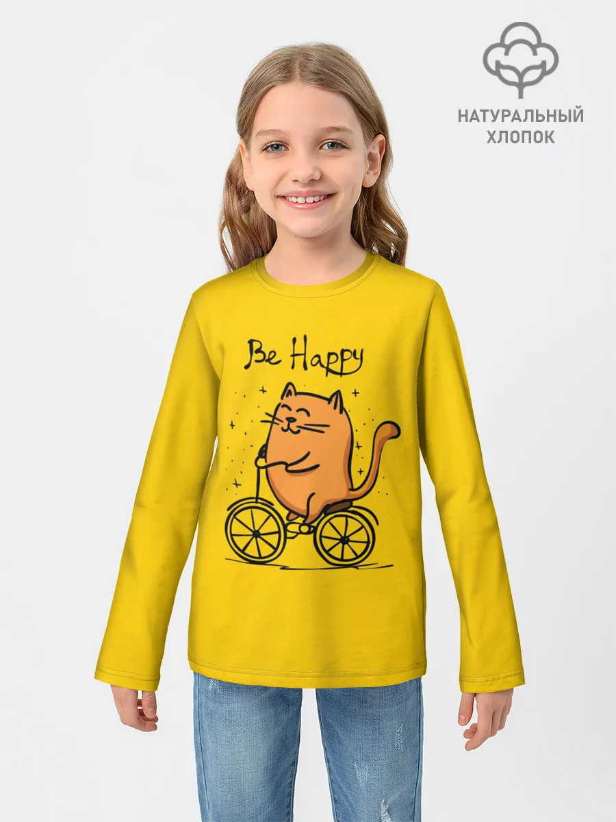Детский лонгслив / Be Happy,cat