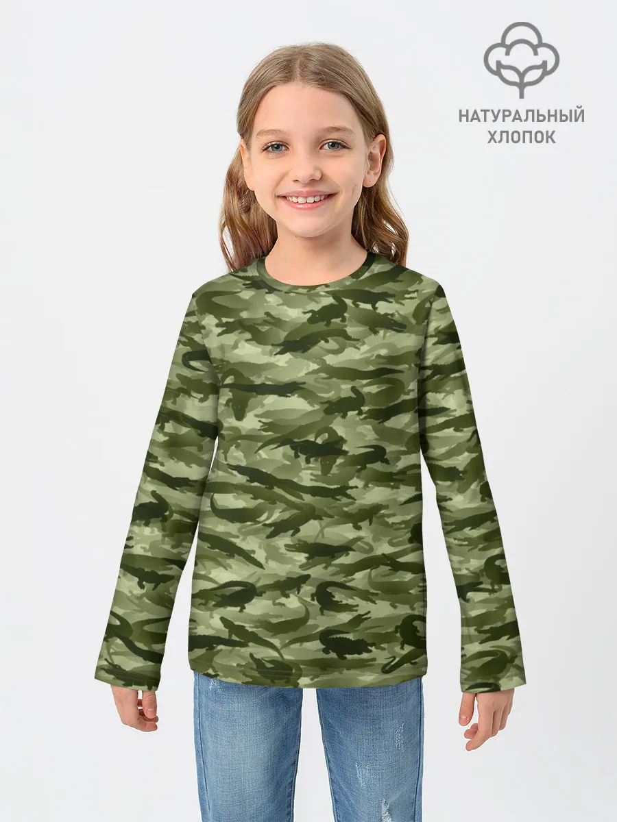 Детский лонгслив / Камуфляж с крокодилами