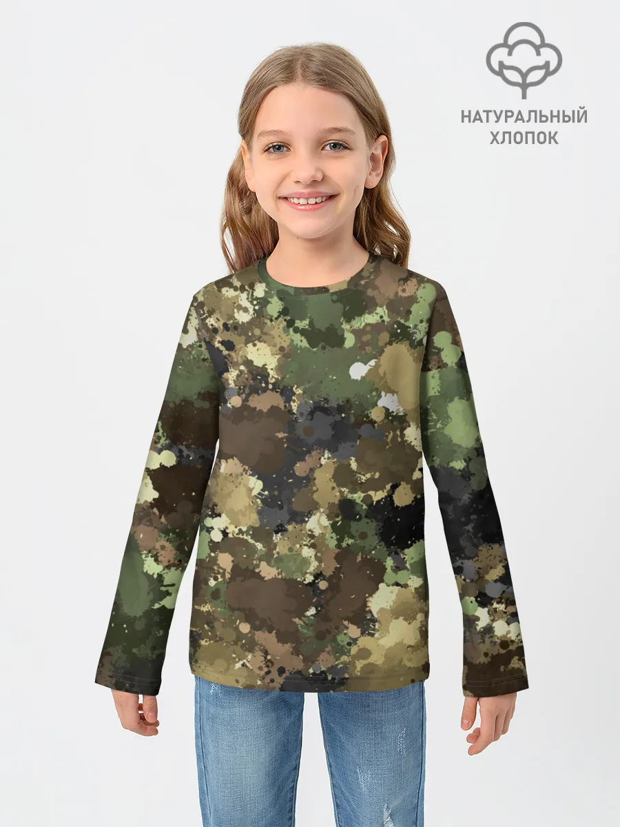 Детский лонгслив / Камуфляж с кляксами