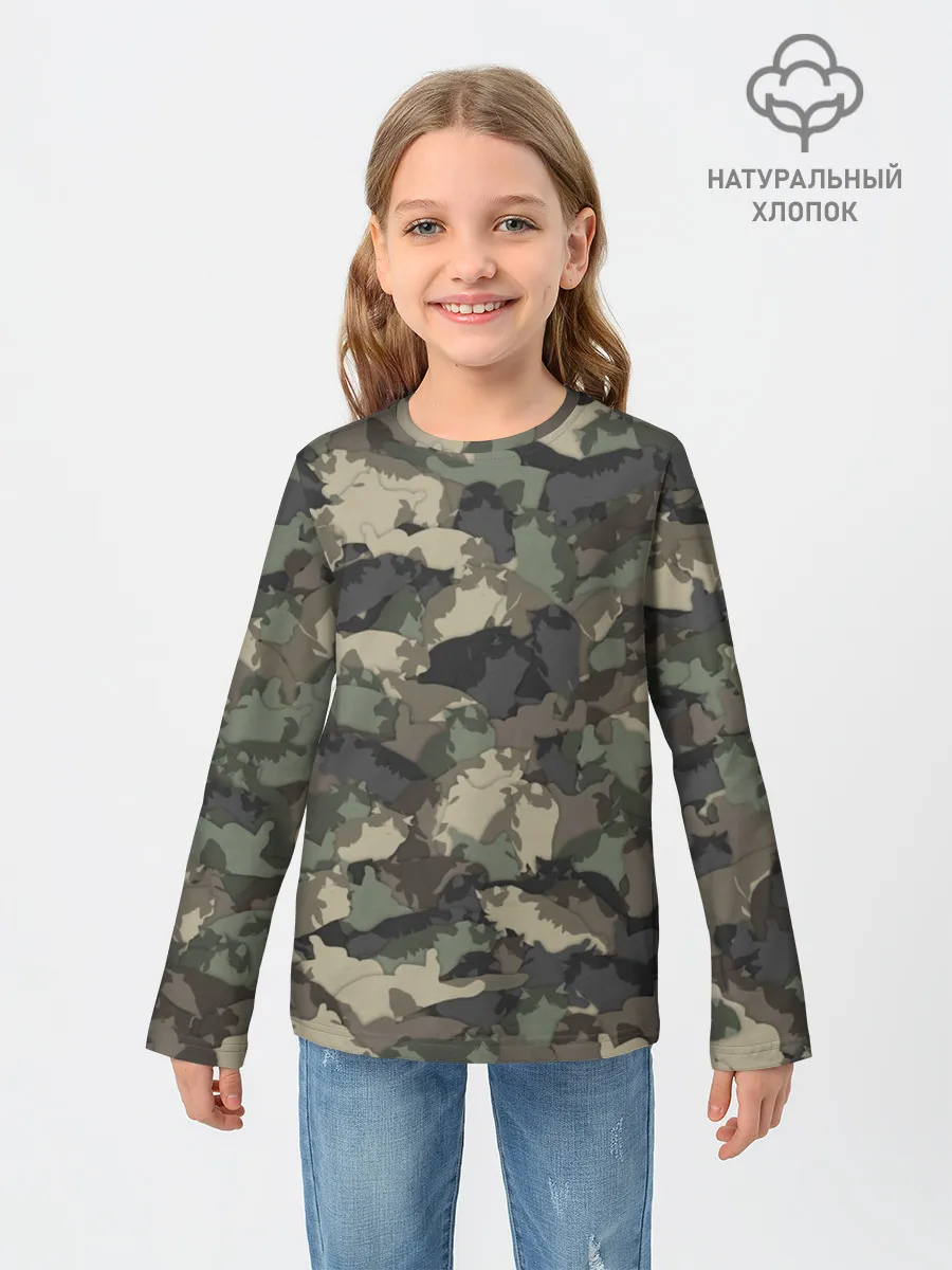 Детский лонгслив / Камуфляж с толстыми котами