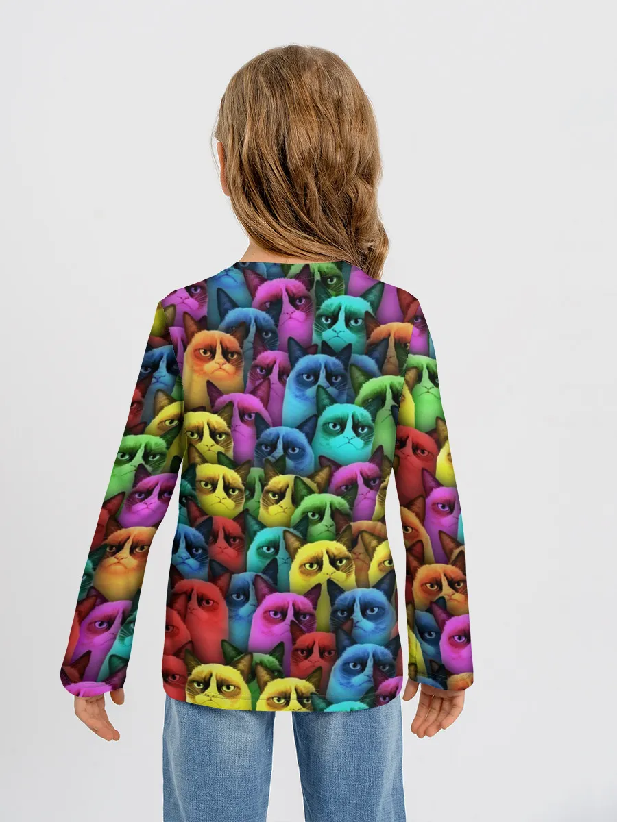 Детский лонгслив / Разноцветные сердитые коты