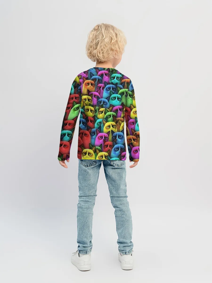 Детский лонгслив / Разноцветные сердитые коты