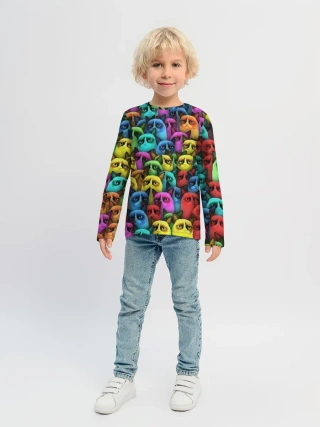 Детский лонгслив / Разноцветные сердитые коты
