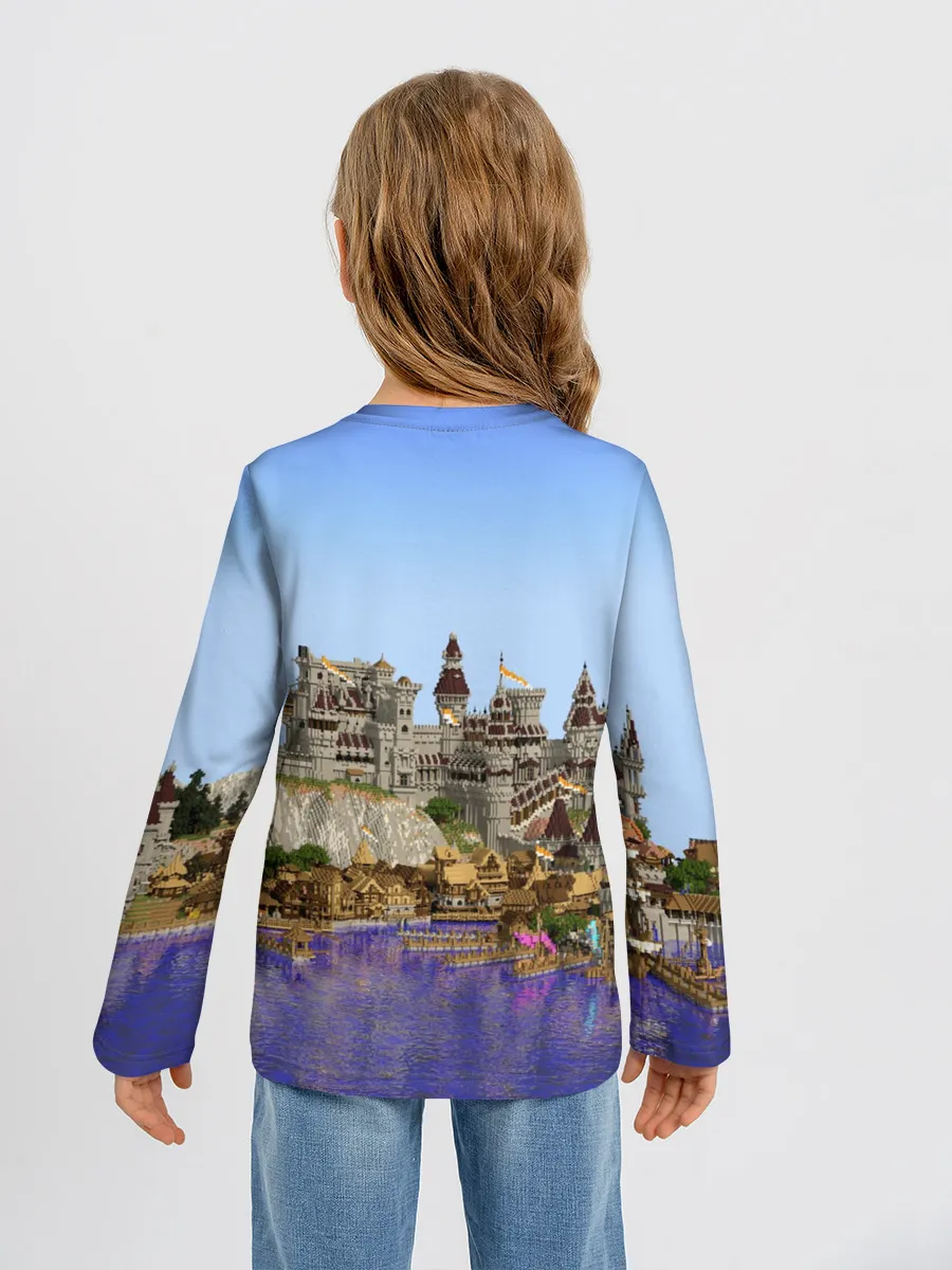 Детский лонгслив / Корабль и замок в манкрафт.