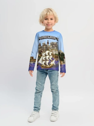Детский лонгслив / Корабль и замок в манкрафт.