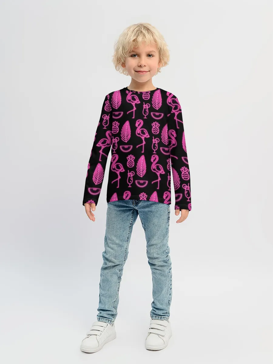 Детский лонгслив / Светящийся фламинго