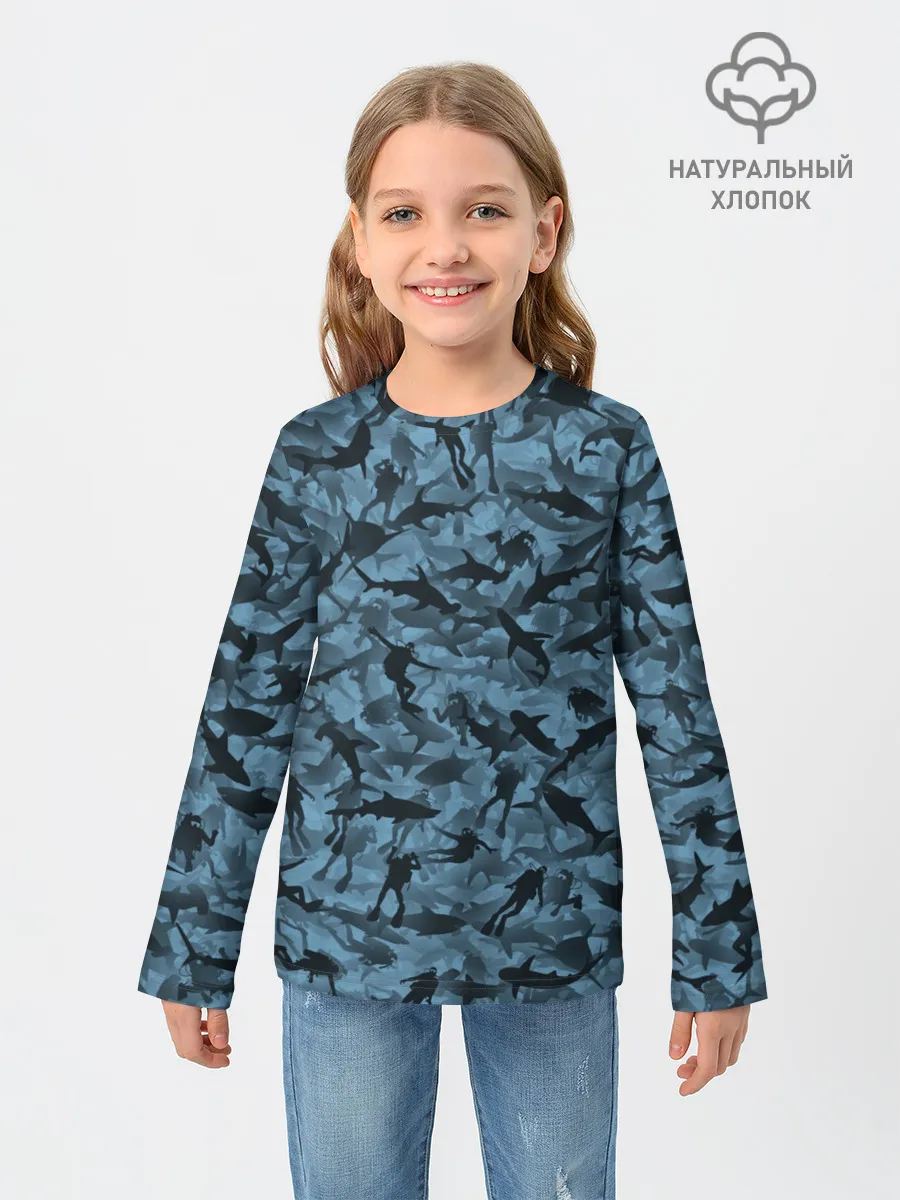 Детский лонгслив / Акулы и дайверы