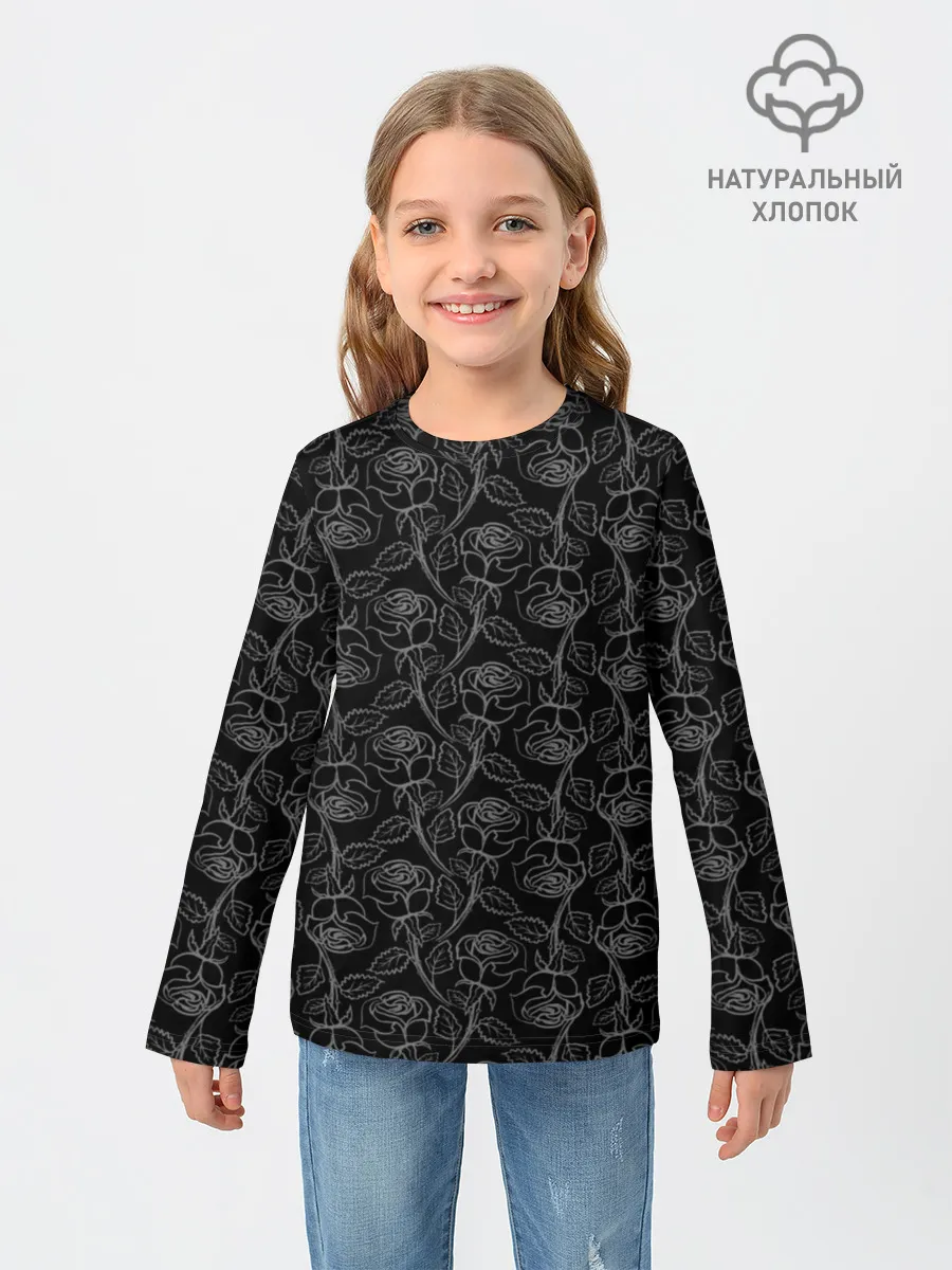 Детский лонгслив / Розы / Tattoo style