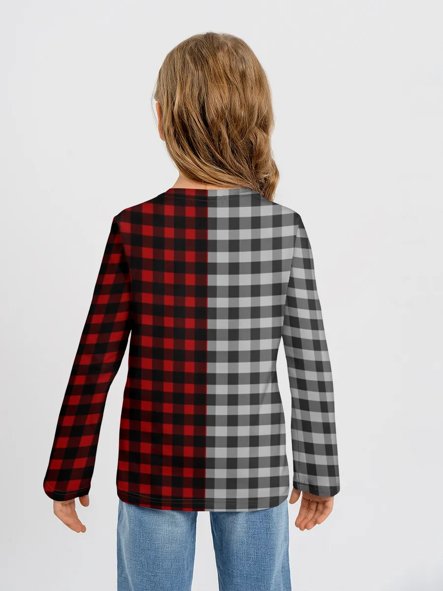 Детский лонгслив / Красно белая рубашка в клетку