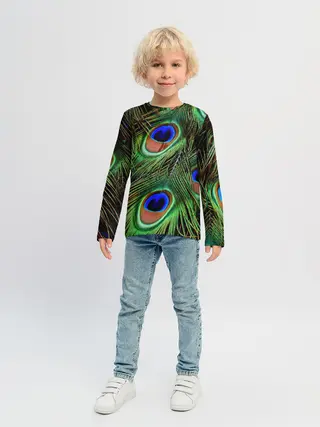 Детский лонгслив / Перья павлина #1