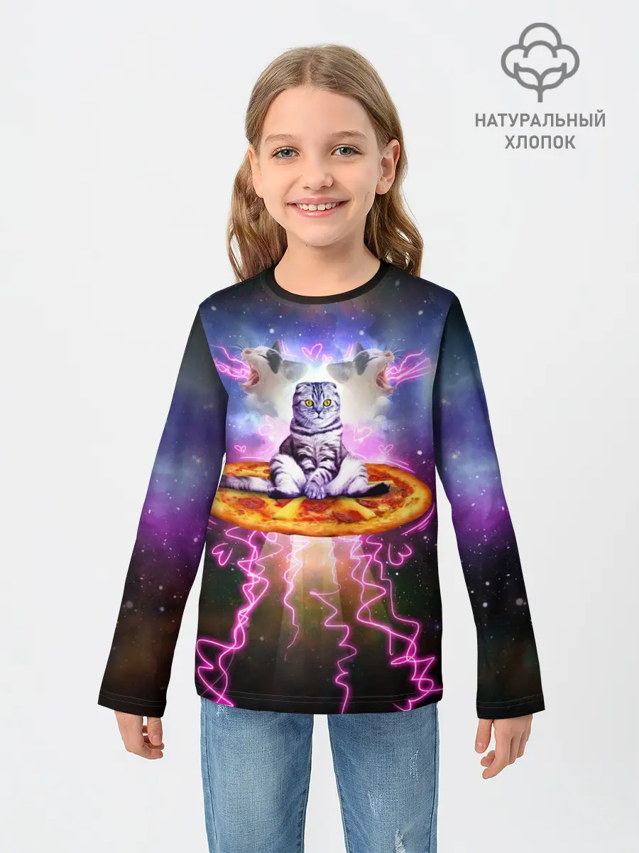 Детский лонгслив / Кот на пицце