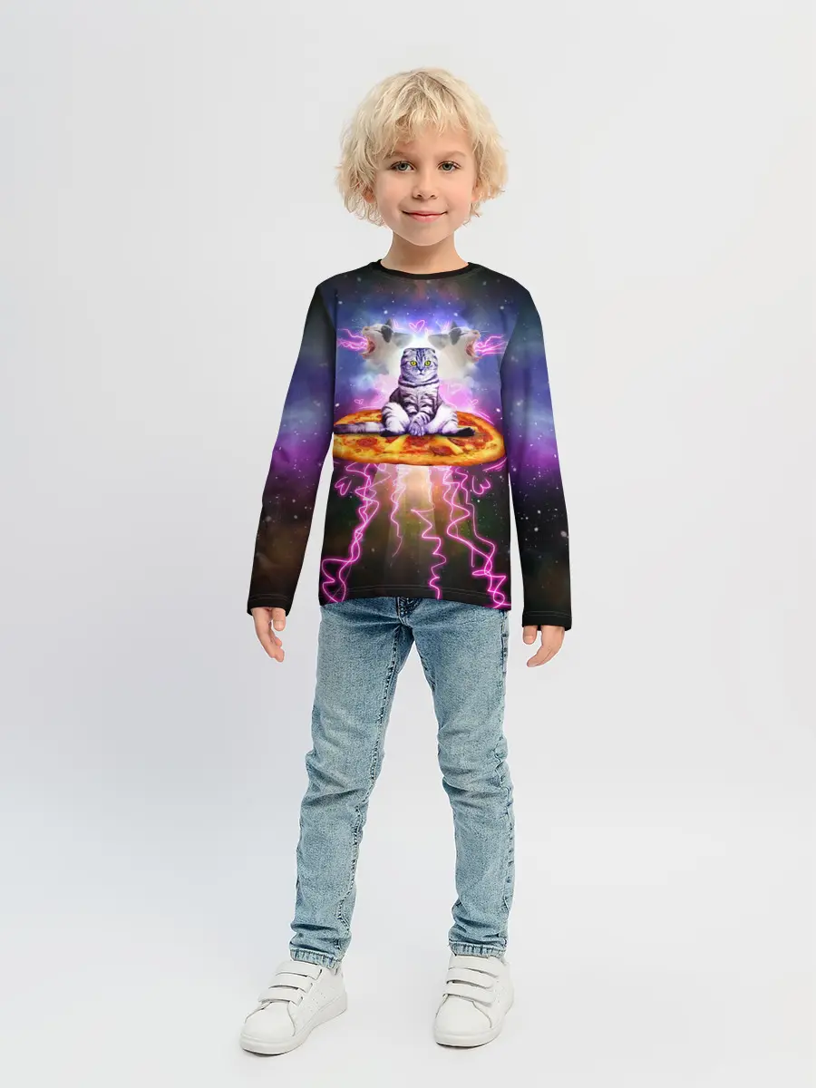Детский лонгслив / Кот на пицце