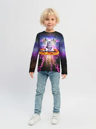 Детский лонгслив / Кот на пицце