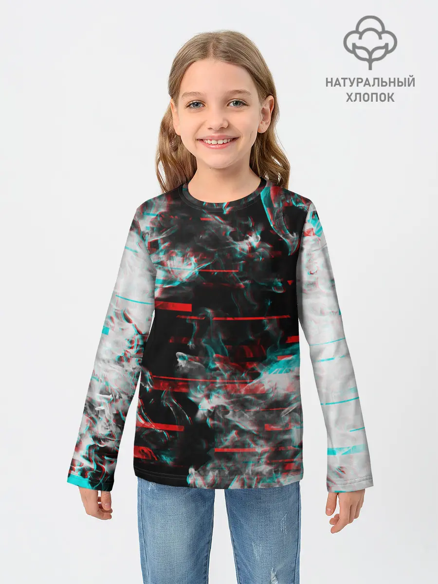 Детский лонгслив / White flame glitch