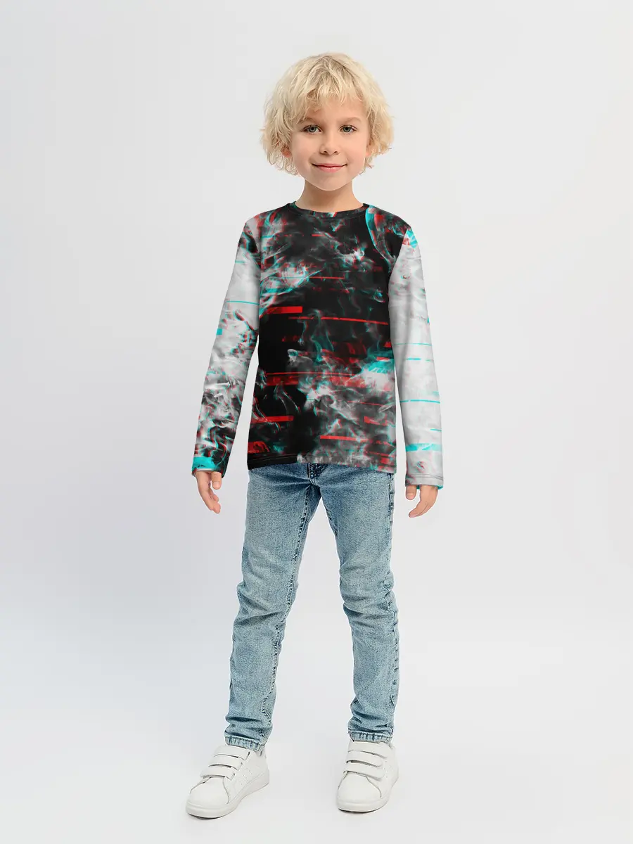 Детский лонгслив / White flame glitch