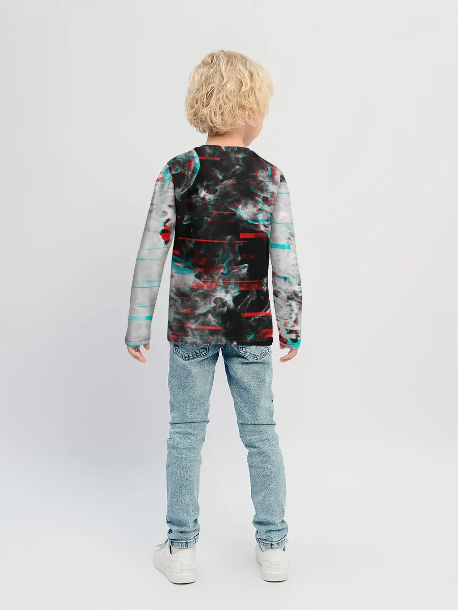 Детский лонгслив / White flame glitch