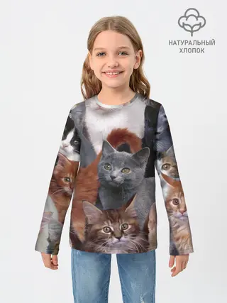 Детский лонгслив / Много котов