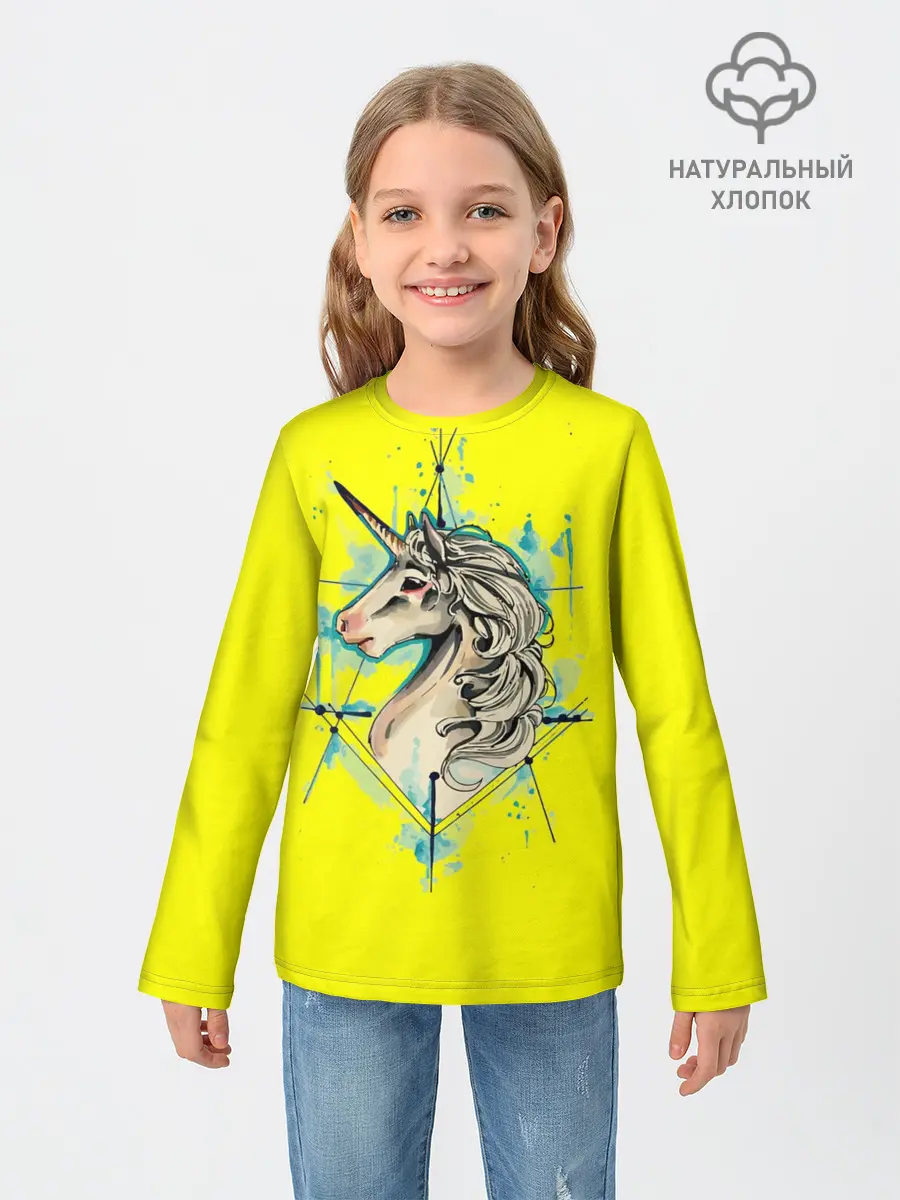 Детский лонгслив / Единорог Yellow Unicorn