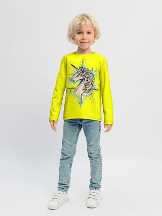 Детский лонгслив / Единорог Yellow Unicorn